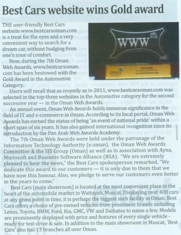 Best Cars website gold award